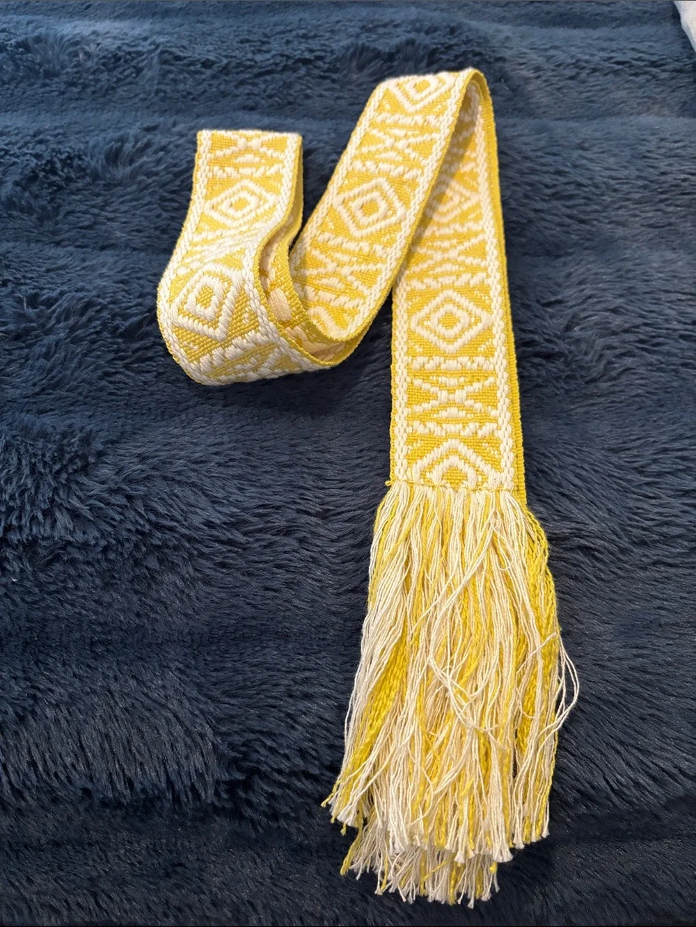 Handwoven Yellow & White Woven Belt Scarf - Women Accessories